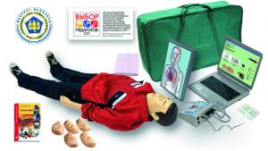 Т28к "Максим В/Р" Тренажёр сердечно-лёгочной и мозговой реанимации взрослого и ребёнка, с учебным и 4-мя тестовыми режимами, обучающей компьютерной анимационной программой, цифровым датчиком объёма и скорости вдыхаемого воздуха, в комплекте с сумкой